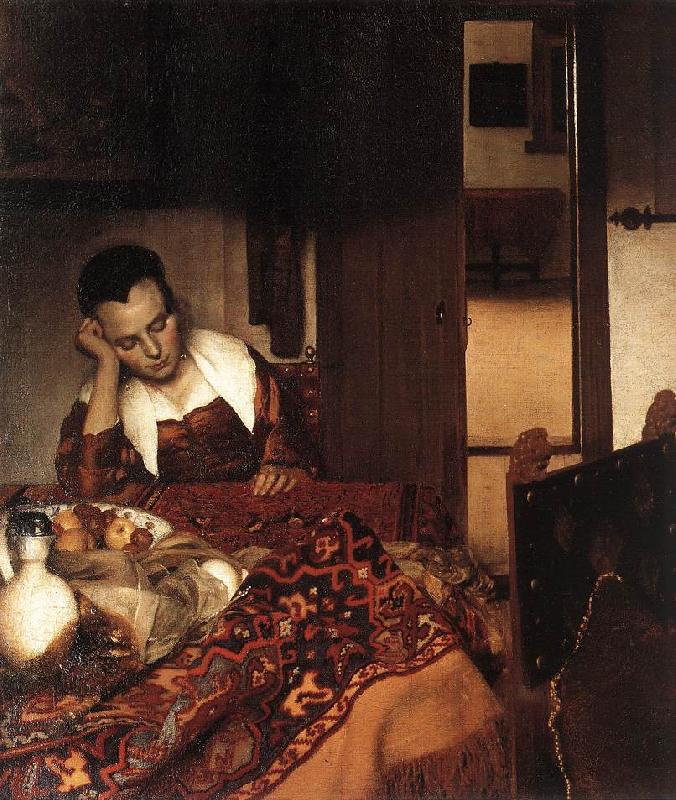 VERMEER VAN DELFT, Jan A Woman Asleep at Table wet France oil painting art